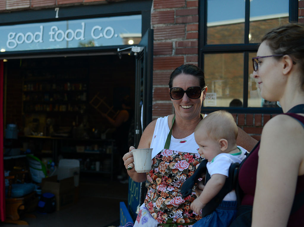 Good Food Co. owner and head baker Jill Rostine takes a coffee break